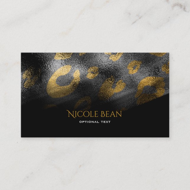 Black Shadows & Leopard Print Exotic Chic Business Card (Front)