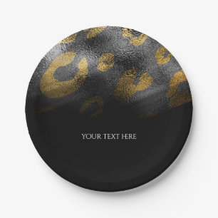 Black Shadows & Leopard Print Exotic Party Paper Plate