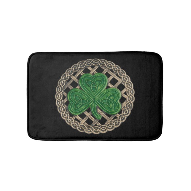 Black Shamrock On Celtic Knots Bath Mat (Front)