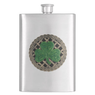Black Shamrock On Celtic Knots Flask
