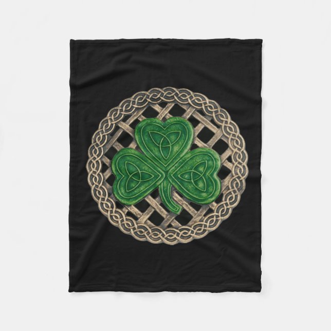 Black Shamrock On Celtic Knots Fleece Blanket (Front)