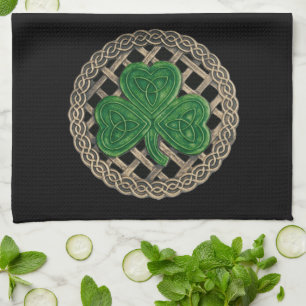 Black Shamrock On Celtic Knots Kitchen Towel
