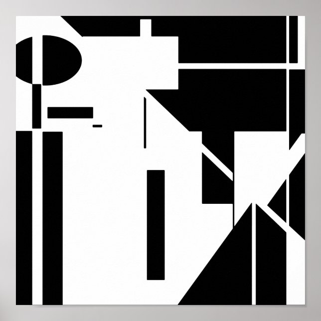 Black Shapes on White MCM Look Abstract Art Poster (Front)