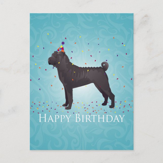 Black Shar Pei Birthday Design Postcard (Front)