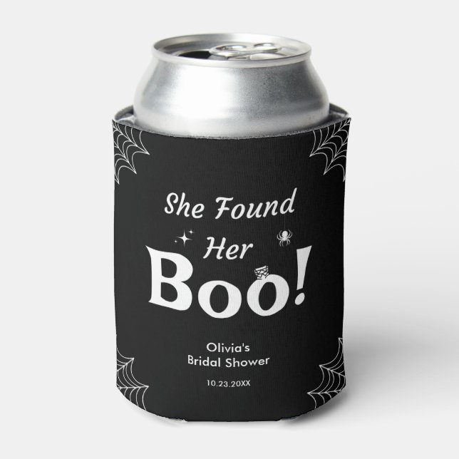Black She Found Her Boo Halloween Bridal Shower  Can Cooler (Can Front)