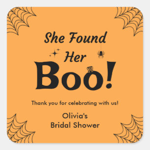 Black She Found Her Boo Halloween Bridal Shower  Square Sticker