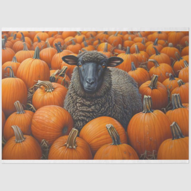 Black Sheep Autumn Pumpkin Patch Decoupage Tissue Paper (Front)