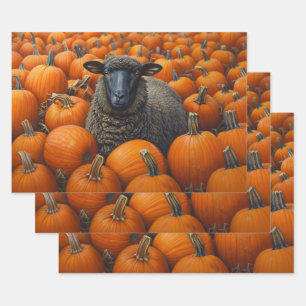 Black Sheep Autumn Pumpkin Patch Decoupage Wrapping Paper Sheet
