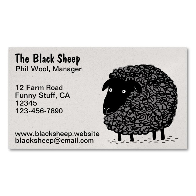 Black Sheep | Cool Cartoon Sheep Magnetic Business Card (Front)