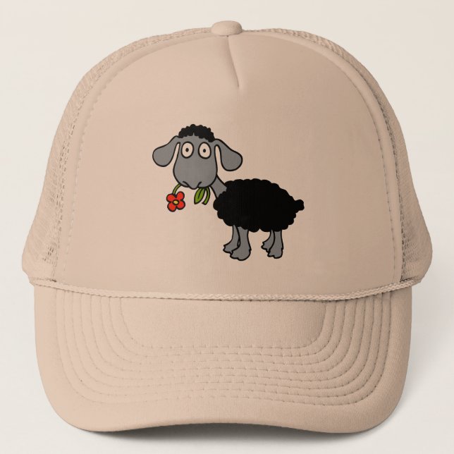 Black Sheep Cute Lamb Red Yellow Flower Trucker Hat (Front)