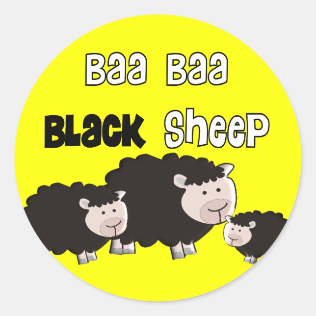 Black Sheep Designs "Baa Baa Black Sheep" Classic Round Sticker (Front)