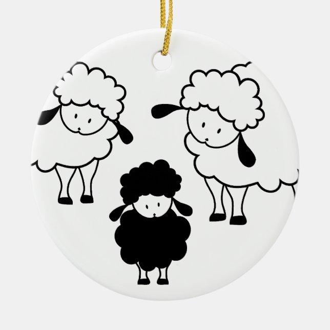 Black sheep family ceramic tree decoration (Front)