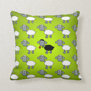 Black Sheep Lamb Red Flower in Flock Green Cushion