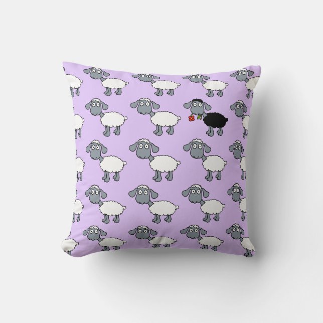 Black Sheep Lamb with Red Flower in White Flock Cushion (Front)