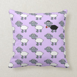 Black Sheep Lamb with Red Flower in White Flock Cushion