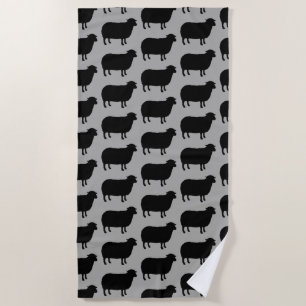 Black Sheep Silhouettes Pattern Beach Towel