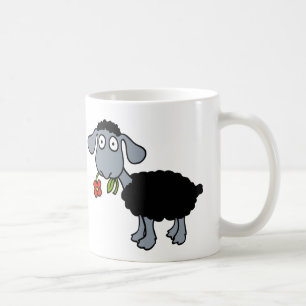 Black Sheep Two Cute Lambs with Red Flowers Coffee Mug