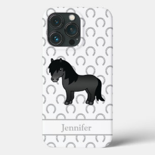 Black Shetland Pony Cute Cartoon Illustration iPhone 13 Pro Case