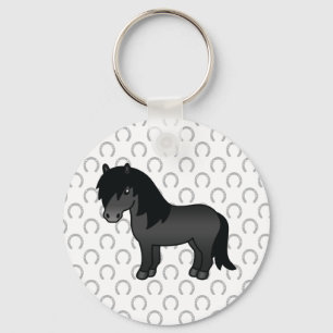 Black Shetland Pony Cute Cartoon Illustration Key Ring