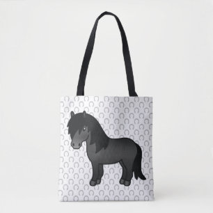 Black Shetland Pony Cute Cartoon Illustration Tote Bag