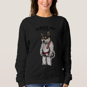 Black Shiba Dog Judo Karate Master In White Judogi Sweatshirt