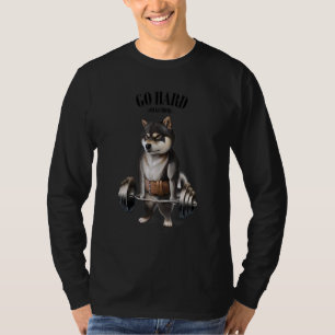 Black Shiba Dog Muscle Training With Barbell Shrug T-Shirt