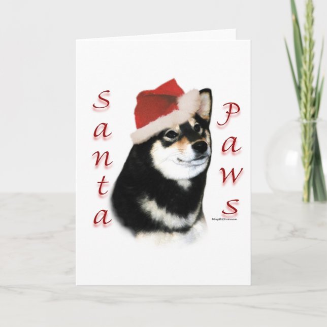 Black Shiba Inu Santa Paws Holiday Card (Front)