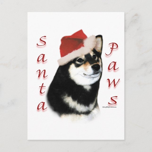 Black Shiba Inu Santa Paws Holiday Postcard (Front)