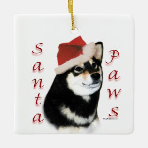 Black Shiba Inu Santa Paws Keychain Ceramic Ornament