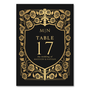 Black Shield Medieval Fantasy Monogram Wedding  Table Number