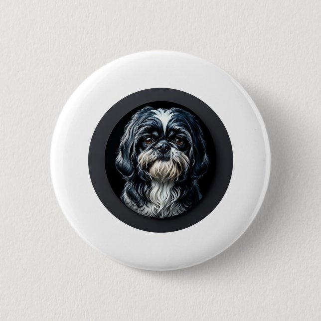 black shih tzu 6 cm round badge (Front)