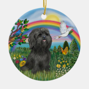 Black Shih Tzu at Rainbow Bridge  With Butterfly Ceramic Tree Decoration