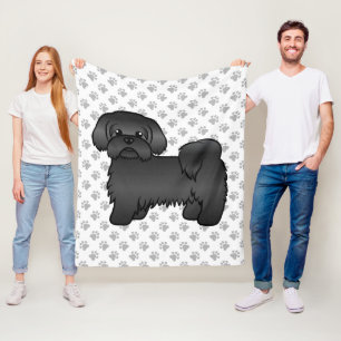 Black Shih Tzu Cute Cartoon Dog Illustration Fleece Blanket