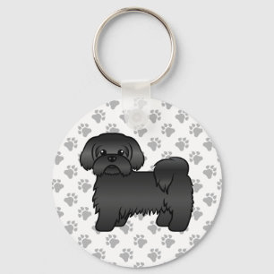 Black Shih Tzu Cute Cartoon Dog Illustration Key Ring