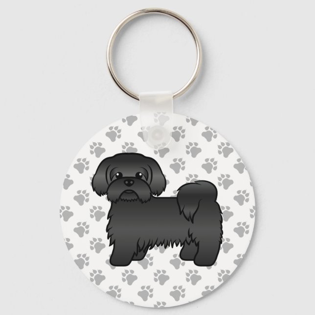 Black Shih Tzu Cute Cartoon Dog Illustration Key Ring (Front)