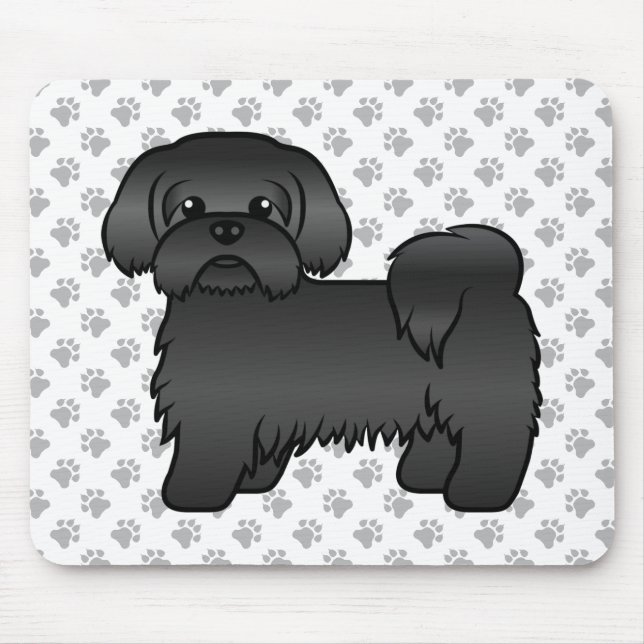 Black Shih Tzu Cute Cartoon Dog Illustration Mouse Mat (Front)