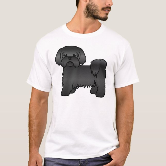 Black Shih Tzu Cute Cartoon Dog Illustration T-Shirt (Front)
