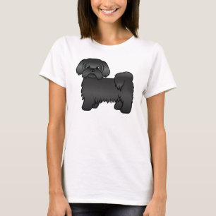 Black Shih Tzu Cute Cartoon Dog Illustration T-Shirt