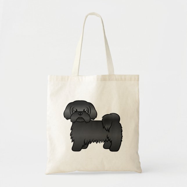 Black Shih Tzu Cute Cartoon Dog Illustration Tote Bag (Front)