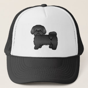 Black Shih Tzu Cute Cartoon Dog Illustration Trucker Hat