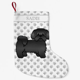 Black Shih Tzu Cute Cartoon Dog & Name Small Christmas Stocking