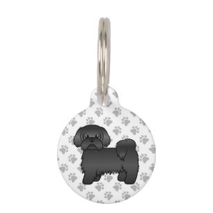 Black Shih Tzu Cute Cartoon Dog & Pet's Info Pet Tag