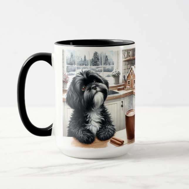 Black Shih Tzu Thank You Christmas Coffee Mug Cup  (Left)