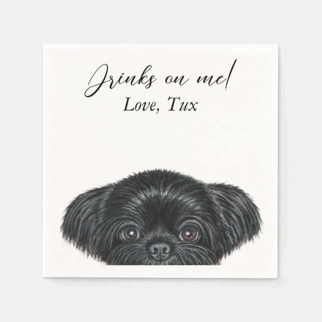 Black Shih Tzu Wedding Cocktail Napkin (Front)
