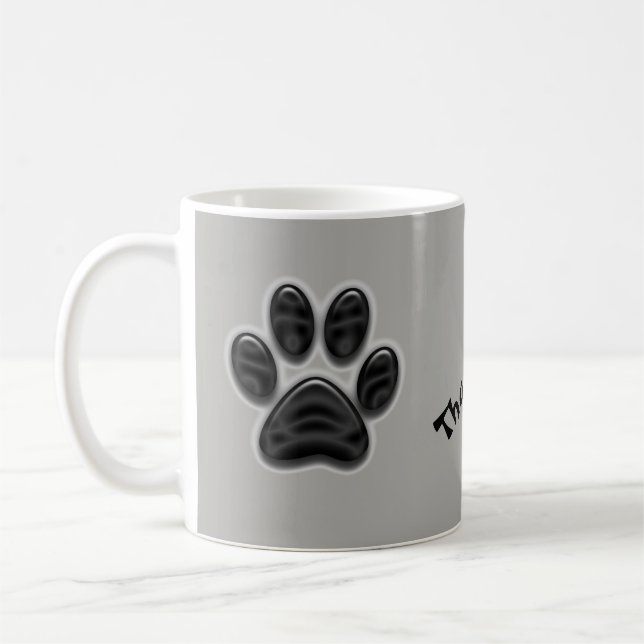 Black Shimmer Paw Print Thank You Animal Caregiver Coffee Mug (Left)