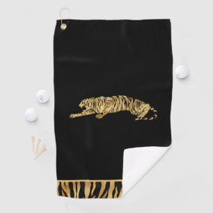 Black & Shimmery Gold Personalised Golf Towel