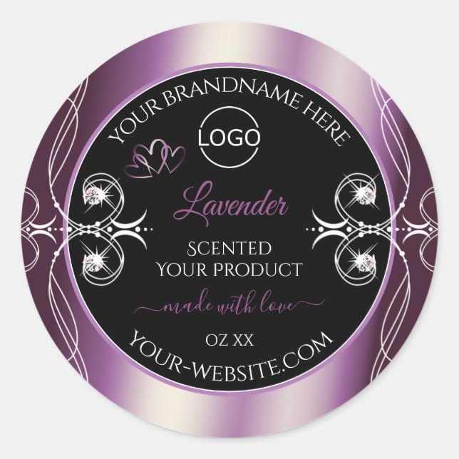Black Shimmery Purple Decor Logo Product Labels (Front)
