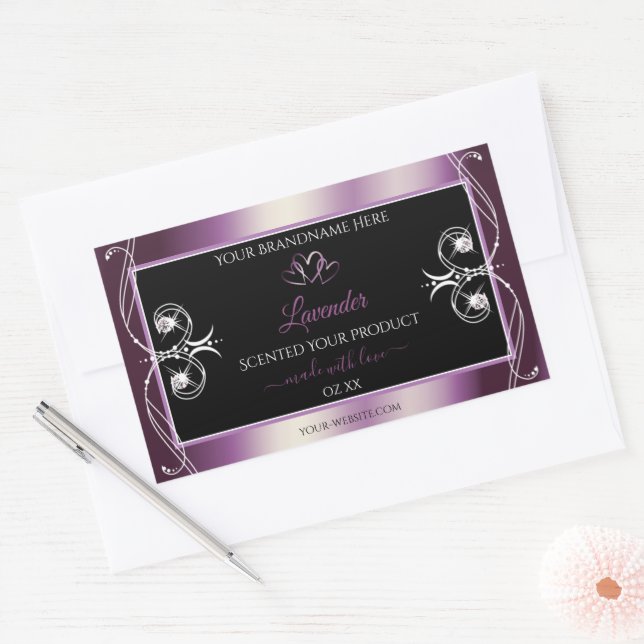 Black Shimmery Purple Hearts Decor Product Labels (Envelope)