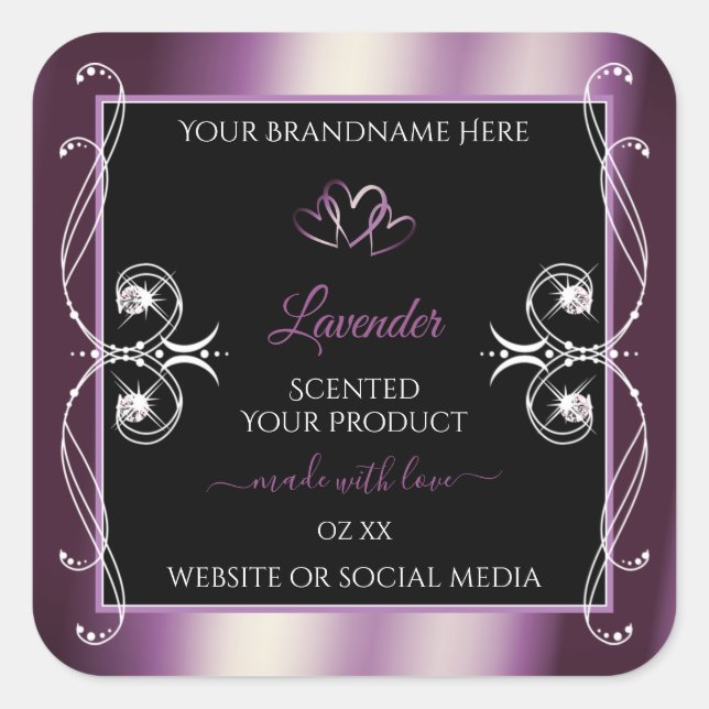Black Shimmery Purple Hearts Decor Product Labels (Front)