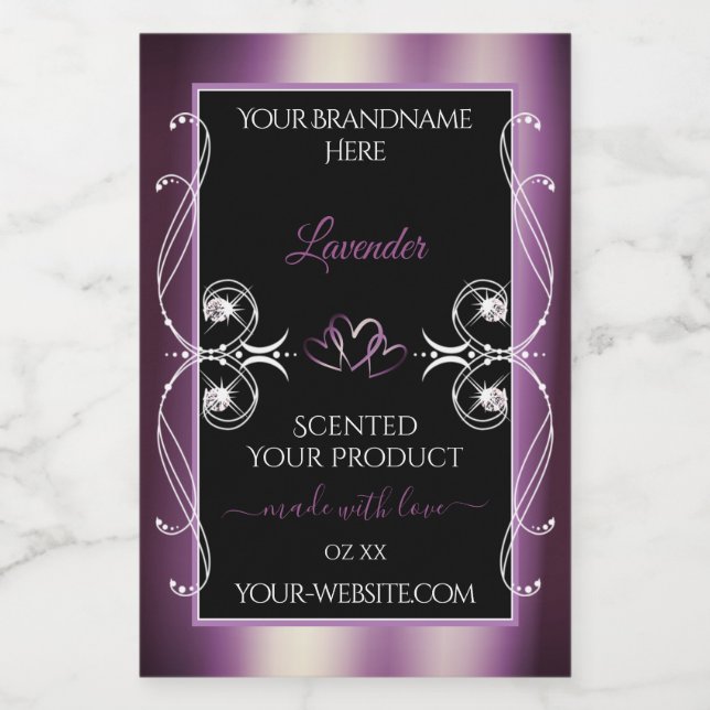 Black Shimmery Purple Hearts Decor Product Labels (Single Label)
